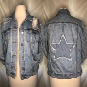 Ashley Mason Star Distressed Denim Jean Jacket
